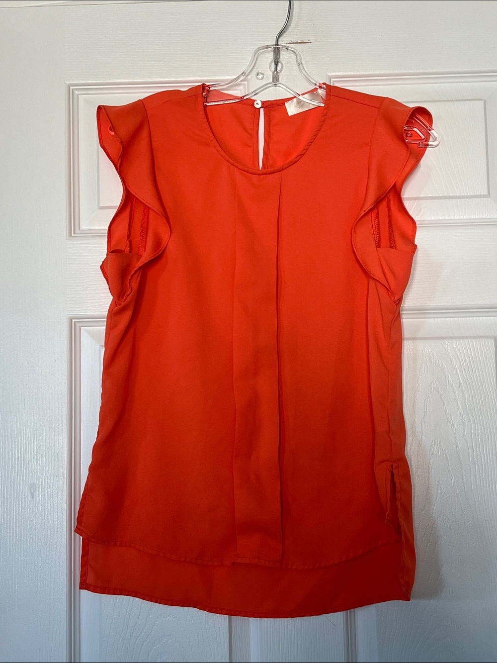 RD Style Bright Orange Ruffle Sleeve Blouse